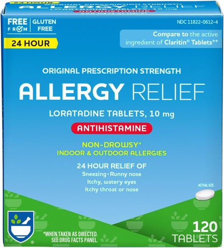 [BRSWIYLZBMCAKAIZ] Rite Aid 24 Ore Loratadină 10 mg Alergice Relief Tablets, 10mg - 120 Count 