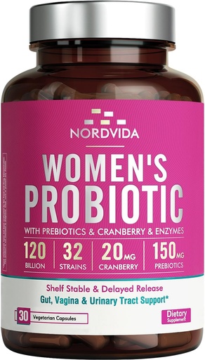 [BRSRMZQHCINWEHTB] Women's Probiotic, 120 Billion & 32 Strains with Cranberry, Prebiotics & Digestive Enzymes, Gut, Vaginal & Urinary Tract Support, 30 Delayed Release Capsules