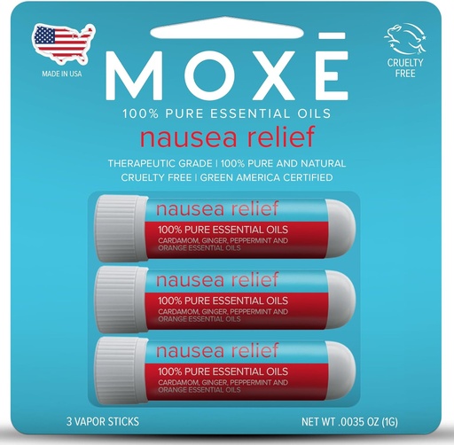 [BRSW2CAZCQMQAH3X] MOXE Nausea Nasal Inhaler Sticks, All Natural Essential Oil Blend, Ginger, Cardamom, Peppermint, Sweet Orange, Upset Stomach, Headaches, Easy-to-Use Portable Aromatherapy, Made in USA, 3 Pack