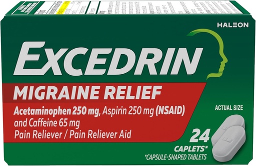 [BRSWKEI3AZYQECLA] Excedrin Migraine Relief Caplets to Alleviate Migraine Symptoms - 24 count