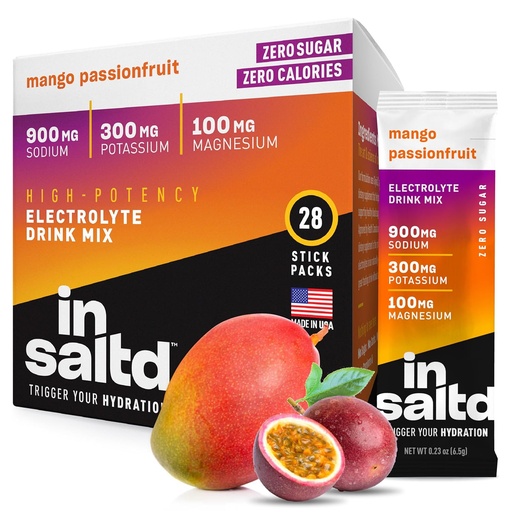 [BRSRO2YYDEMWG237] INSALTD™ Sugar Free Electrolytes Powder Packets with No Stevia Aftertaste | High-Potency Hydration Packets | Keto Electrolyte Drinks | Intermittent Fasting Drink Mix | 28 Pack (Mango Passionfruit)