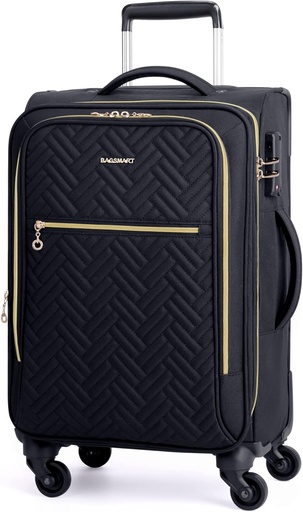 [BRSRMFIZO57BOGY3] BAGSMART Carry On Luggage 20 Inch,Softside Επεκτεινόμενη Βαλίτσα με Τροχούς Spinner, Αποσκευές 22x14x9 Αεροπορικά Εγκεκριμένα Rolling Ελαφριές Βαλίτσες για γυναίκες άνδρες, Compact Carry-On (Μαύρο)