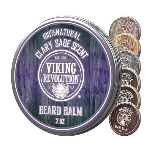 [BRSWGZD6BYFQYH3D] Viking Revolution Clary Sage Beard Balm - Beard Butter with Argan Oil, Beard Softener for Men with Jojoba Oil - Beard Moisturizer for Men with Beeswax - Beard Wax for Men (2oz, 1 Pack)