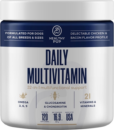 [BRSROFIODMHR4CD6] Dog Multivitamin Supplement - 120 Soft Chew Dog Vitamins and Supplements with Omega, Probiotics, Glucosamine, and More - for Small, Large, and Senior Dogs