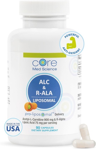 [BRSROAQ2BYDQIADD] Core Med Science Liposomal ALC & R-ALA Supplement Capsules - Acetyl-L-Carnitine (900mg) & R-Alpha Lipoic Acid (75mg) - Promotes Energy & Focus - Supports Mental Function & Memory Cognition (90 Count)