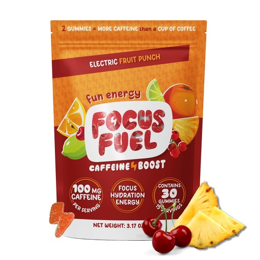 [BRSRAYY3BMFG2GQ2] FocusFuel Energy Chews – Fruit Punch Flavor (15 Servings) – 100mg Caffeine + L-Theanine + B12, Magnesium – Boost Focus & Energy – No Crash or Jitters