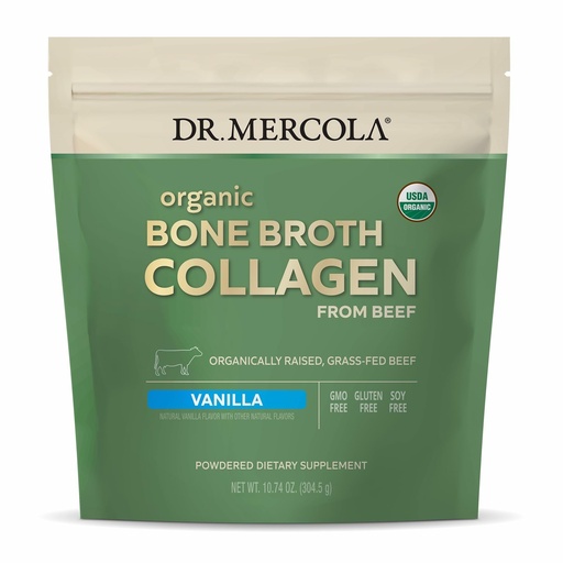 [BRSWGCYPOYPB6E3L] Dr. Mercola Organic Bone Broth Collagen Powder - Supports Bone Health & Muscle Growth - USDA Organic, Non-GMO, Gluten-Free & Dairy-Free - 30 Servings - Vanilla Flavor