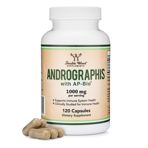 [BRSWYEAECQDQ4ELD] Andrographis Capsules Max Andrographides - 1,000mg Serving Size (120 Capsules) with AP-Bio (Patented Andrographis Paniculata Extract) - Clinically Studied for Immune System Health by Double Wood