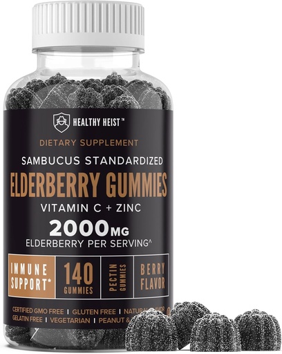 [BRSROZIZAABAYFYV] Sambucus Black Elderberry Gummies s zinkom a vitamínom C, 140 Gummies, Žuvacia imunitná podpora pre dospelých a deti, Non GMO, Kosher, pektín, Vegan, Delicious Berry Flavor