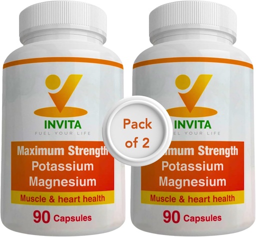 [BRSROYIOCAIQKDL5] Invita Potassium Magnesium Supplement (180 Capsules) High Absorption Potassium Magnesium Complex with Aspartate & Chloride - Supports Cardiovascular, Muscles & Nerve Health - Non GMO & Gluten Free