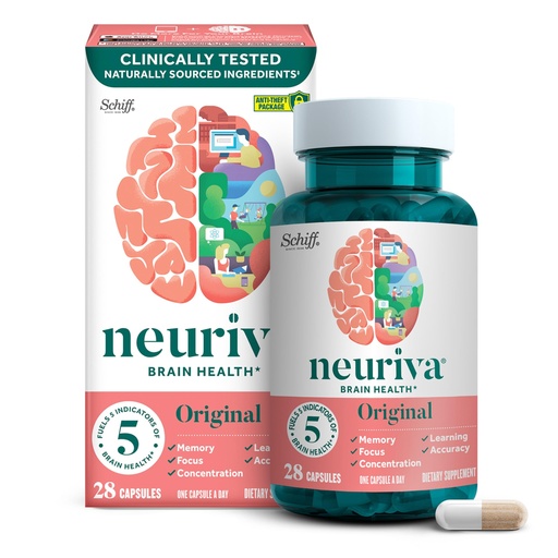 [BRSW2EIFBZ5GMCLB] NEURIVA Original Decaffeinated Clinically Tested Nootropic Brain Supplement for Memory, Focus & Concentration, NeuroFactor & Phosphatidylserine, 28ct Capsules