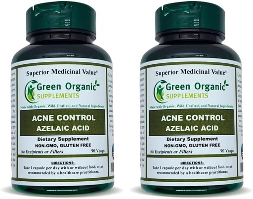 [BRSRMYDRB4DWMH3P] Green Organic Supplements Acne, Azelaic Acid, 90 VCaps, High Absorbable, Non-GMO, Gluten-Free, (Pack of 2)