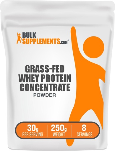 [BRSWKYDRCENAKF3Y] BulkSupplements.com Grass Fed Whey Protein Powder - Whey Protein Concentrate Powder - Μη αρωματισμένη & Χωρίς γλουτένη, 30g ανά Σερβίρισμα, 250g (8,8 oz) (Pack of 1)