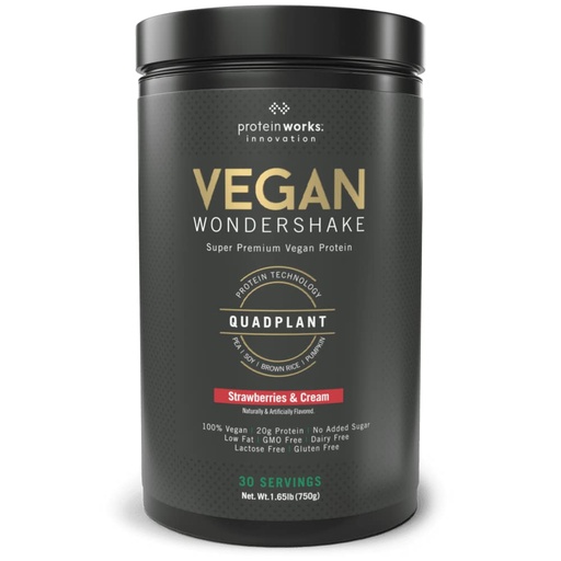 [BRSW2BI3BMARECLA] Protein Works - Vegansk Wondershake | Vegansk proteinshake | Super glatt, fantastisk smak | 30 serveringer | Jordbær & Krem