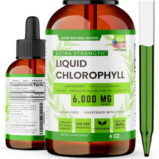 [BRSW2ZA2DICBSCDG] Super Natural Goods Liquid Chlorophyll Drops 60 Servings for Daily Wellness – Plant-Based Chlorophyll Liquid Supplement, Vegan & Non-GMO, Easy-Mix Drops for Water or Juice – 4oz Dropper Bottle 6000mg