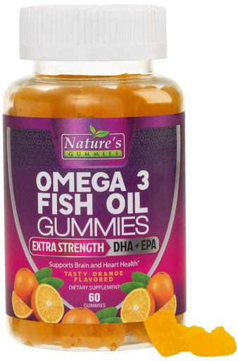 [BRSW2YA3BECBOELX] Omega 3 Fish Oil Gummies - Extra Strength Omega-3 Supplement with High Absorption EPA & DHA - Best Essential Fatty Acids for Heart Health, Brain & Joint Support, Non-GMO Orange Flavor - 60 Gummies