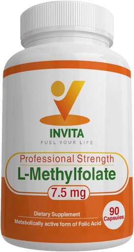 [BRSROYAKOYMA23DG] INVITA L-méthylfolate - Folate de méthyle actif de force professionnelle - Supplément 5-MTHF pour l'énergie, l'humeur et le soutien immunitaire - Non OGM, sans gluten, sans remplissage (7,5 Mg)