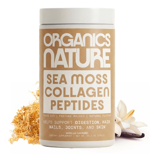 [BRSROATRBUBRA3Y4] ORGANICS NATURE Collagen Peptides Powder with Irish Sea Moss Vanilla Caramel Flavored | Naturally Sourced Hydrolyzed Collagen w/Biotin for Hair, Skin, Nail, and Joint Support 30 Servings 380 gr
