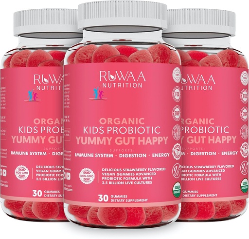 [BRSRO2QKDNYAMGQ6] Kid Probiotic Gummies For Digestive Health, Chewable Daily Probiotic For Kids Ages 4+. Oral Care, Abdominal Discomfort, Gut Health. Strawberry Flavor, USDA Organic, Probiotics for Children 90ct (3)