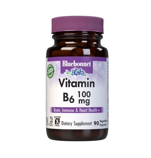 [BRSWIYQZBQJRG2TO] BlueBonnet Nutrition Vitamin B 6 100 mg Energy Vitamins for Women & Men - Nervous System Immune & Heart Health Support Supplement - Non-GMO, Vegan, Gluten-Free - 60 Vegetable Capsules