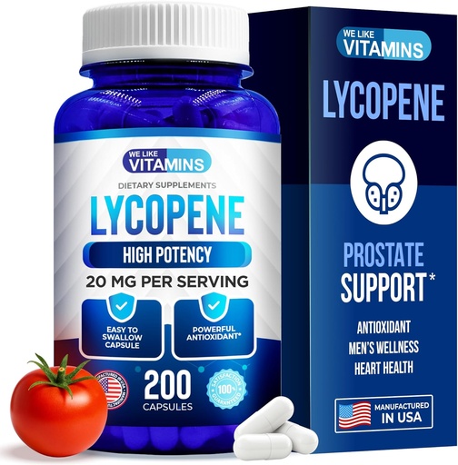 [BRSWG2Y5OAIWYADX] We Like Vitamins Lycopene Supplements for Men - Lycopene 20mg Per Serving - 200 Capsules - Super Antioxidant which Helps Support Immune System and Prostate Health