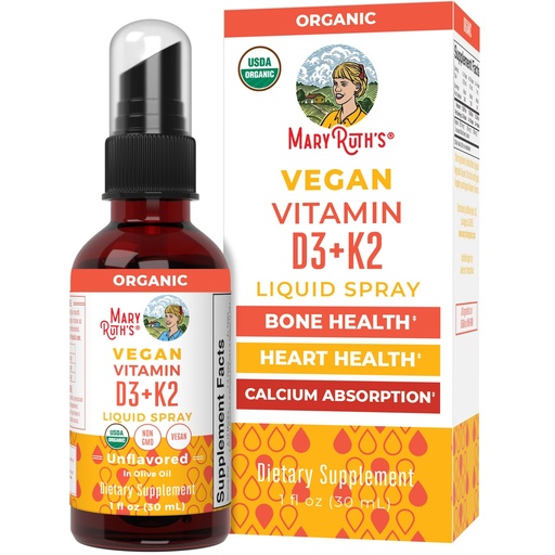 [BRSWGFQHBB4GC3YV] MaryRuth's Organic D3 + K2 Spray for Adults & Kids for Bone Health | Vitamin D3 as Cholecalciferol | Vitamin K2 | Immunity | Mineral Absorption | Heart Health | Vegan | Non-GMO | Gluten Free | 1 Fl Oz