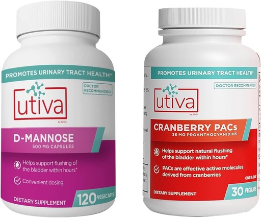 [BRSROHALOYIWMETL] 20% Bundle Utiva Cranberry PACs 30 Vegi Capsules Cranberry Supplement for Urinary Tract Health for Women and Men + Utiva D-Mannose 500mg 120 Capsules Naturally Flush The Bladder and Urinary Tract