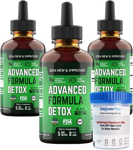 [BRSRAZD6OYJR6DQV] Salutem Vita™ Liquid Advanced Formula Detox - Detox Kit with Test Cup: Liquid Dietary Supplement for Total Body Cleanse - Supplement for Toxin Removal - 3 Pack - 2 Fl Oz (20 Servings)