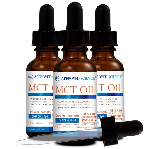 [BRSROCQ7OEDRAE32] Approved Science® MCT Oil - Pure Medium-Chain Triglyceride (MCT) Oil derived from Coconuts with Caprylic Acid (C8) and Capric Acid (C10) - Vegan, 60 ml - Pack of 3