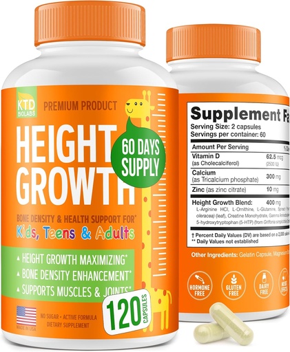 [BRSROCYYAB5RO3A4] Höjdtillväxt Maximizer - Made in USA - Natural Height Increase Booster & Teen Vitamins - Pills to Grow Taller at Any Age - Bone Growth Supplement for Adults & Kids - 120 kapslar