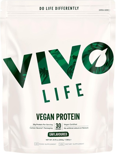 [BRSW2FAQOUMWAGTL] Vivo Vegan Protein Powder - 0,7 oz av Plant-Based Protein per Scoop, 30 Servings (31,7 oz) (Vanilla) (31,7 oz, Unflavored)