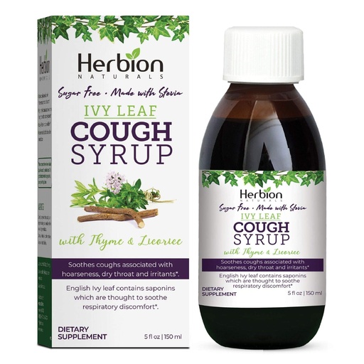 [BRSWGYYTA4MBO3TA] HERBION Naturals Ivy Leaf Cough Syrup with Thyme and Licorice, 5 FL Oz, Soothes Throat and Relieves Respiratory Discomfort, for Adults, Kids 13 Months and Above, Alcohol Free, Sugar Free with Stevia