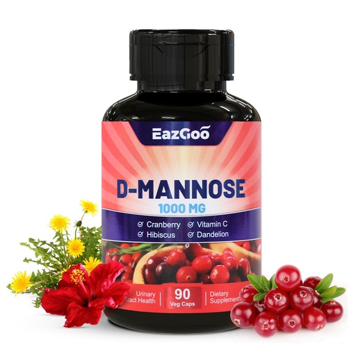 [BRSRAYARAUFBSET2] D-Mannose Supplement – 1000mg Capsules with Cranberry, Vitamin C, Hibiscus & Dandelion Extract, Support Urinary Health, D Mannose & Cranberry Capsules, 90 Count