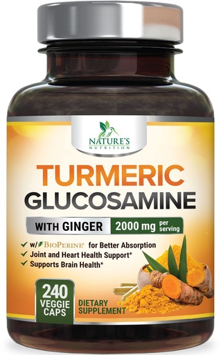 [BRSWYAIBBMMRSEYY] Turmeric Curcumin Supplement - 95% Curcuminoids with Glucosamine, Ginger & MSM, BioPerine Black Pepper Extract for Best Absorption, Natural Vegan Joint Support, Non-GMO, Bottled in USA - 240 Capsules
