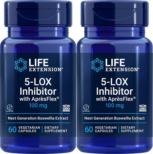 [BRSWI2QGDMIQCETA] Επέκταση ζωής 5- LOX Inhibitor με AprèsFlex 100 mg, 60 κάψουλες χορτοφάγων (πακέτο των 2)