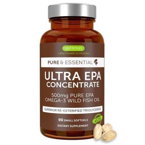 [BRSWECQNAB5WYCD2] Igennus Ultra Pure Omega-3 EPA 500mg, Highly Concentrated IFOS Certified Wild Fish Oil, Advanced rTG Triglyceride Form, Non-GMO, 90 Small Softgels