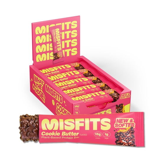 [BRSRAYYBCVYGO33X] Misfits Vegan Protein Bars, Cookie Butter - Updated Recipe | Plant Based, Low Sugar & Carb, High Fiber Snacks | Pack of 15