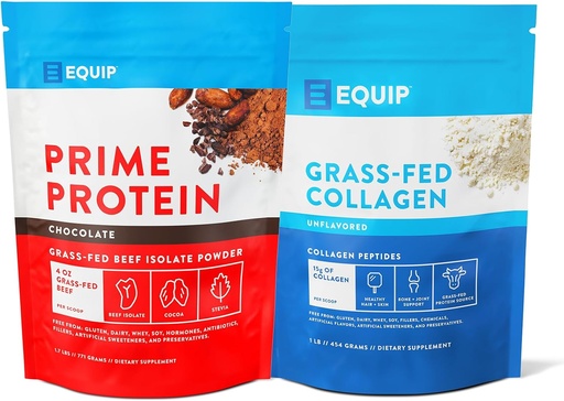 [BRSROAAYOEPREHY4] Equip Foods Prime Protein Powder Chocolate & Grass Fed Collagen Powder Unflavored