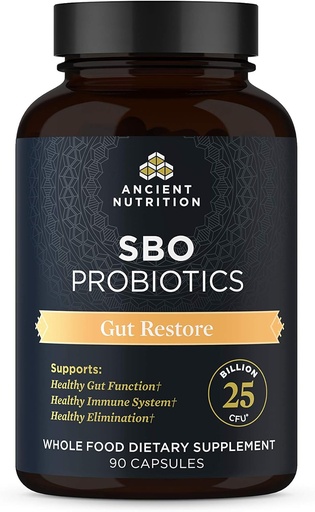 [BRSWYYAZOUOR4EIY] Ancient Nutrition Probiotics, SBO Probiotics Gut Restore 90 Ct, Promotes Gut Health, Digestive and Immune Support, Gluten Free, Superfoods Blend, 25 Billion CFUs* Per Serving, 90 Capsules