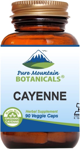 [BRSWIBYZPMAQECDE] Pure Mountain Botanicals Cayenne Pepper Capsules - 90 Kosher Vegan Caps with 500mg Organic Cayenne Pepper with Capsaicin