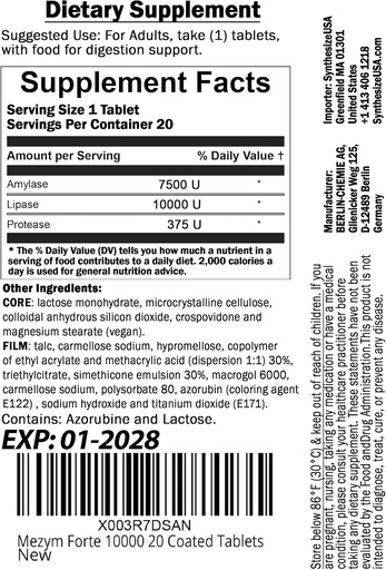 [BRSWGCY3OINGKA3K] Grace nnvg Mezym Forte 10000, 20 Tablets (Dietary Supplement, Pancreatin Enzymes for Digestion Support)