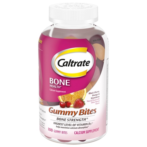 [BRSWIZD3CUCA4G36] Caltrate Gummy Bites 500 mg Calcium and Vitamin D Supplement, Black Cherry, Strawberry, Orange - 100 Count