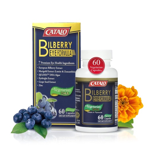 [BRSROGQLCJ7Q23LX] CATALO Bilberry Eye Formula with Vegetarian DHA - Eye Care Supplement Featuring Mirtoselect Bilberry Extract, DHA from Algae, Lutein, Zeaxanthin, Grape Seed Extract, and Zinc - 60 Vegetarian Capsules