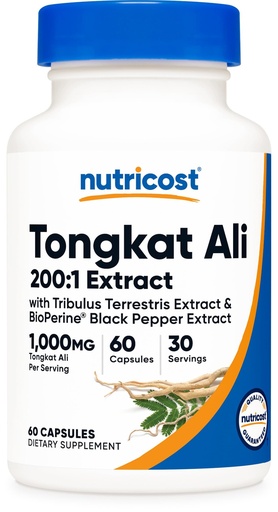 [BRSWG23ROABQYFY7] Nutricost Tongkat Ali 1,000mg 60 Capsules - with Tribulus Terrestris and BioPerine, Vegetarian Caps, Non-GMO, Gluten Free, Potent Extract