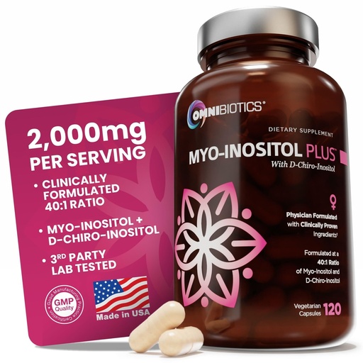 [BRSWKHQQBIBGAFL2] OmniBiotics Myo-Inositol & D-Chiro Inositol Supplement with 40:1 Ratio for Hormone Balance for Women - Women Supplement to Support Reproductive Health & Ovarian Function. Non-GMO - 120 Vegan Capsules