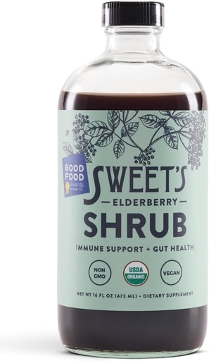 [BRSRAYYHCMGWGYDG] Sweet's Elderberry Organic Shrub | USDA Organic | Digestive & Immune Support | Versatile Drinking Vinegar | Mocktail Mixer | 16 oz Recyclable Bottle