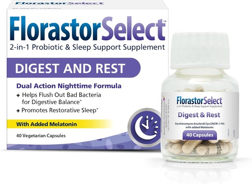 [BRSRMZDQCUHQA2TV] Florastor Probiotic Digest and Rest, Saccharomyces Boulardii Probiotics with Melatonin (4mg), Natural Sleep Aid + Digestive Support, 40 Capsules