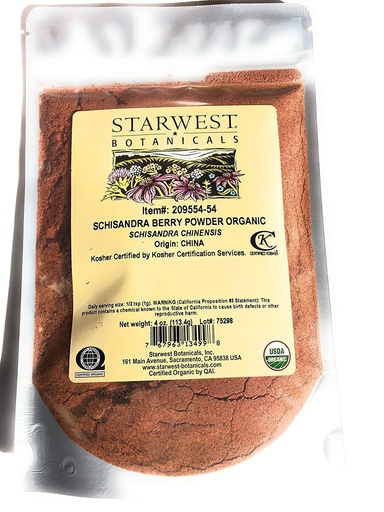 [BRSWGEATAVYAM2D6] Schisandra Berry Powder Organic 4 oz StarWest Botanicals