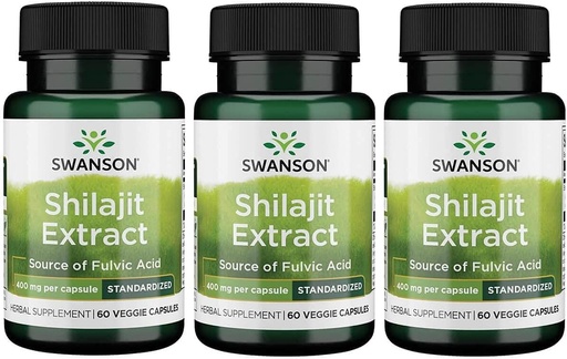 [BRSWGAANDINRG2TG] Swanson Shilajit Ekstraktı - Herbal Təhlükəsizlik Cell Growth Support - Ümumi Wellness üçün Natural Formula - (400 Milligramlar 60 Veg Capsules) 3 Pack