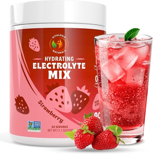 [BRSWGCAYAB5A423H] Electrolyte Powder – Zero Sugar Hydration Mix | 90 Servings | Keto, Vegan, Gluten-Free | Natural Electrolytes for Muscle Recovery, Energy & Immune Support | Strawberry Flavor